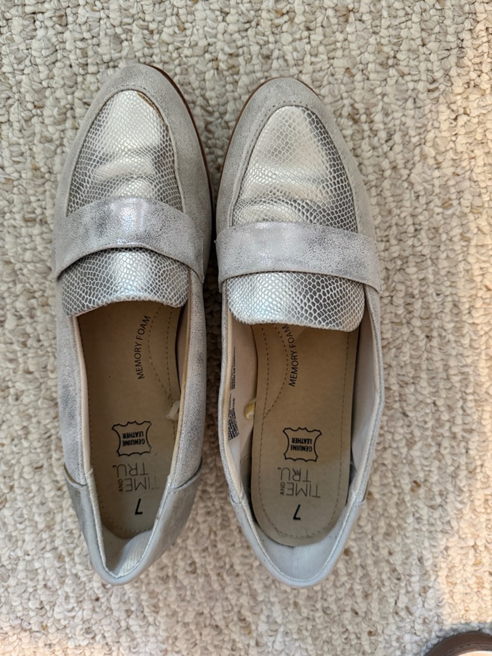 Time and Tru Metallic Silver Slip-On Penny Loafers